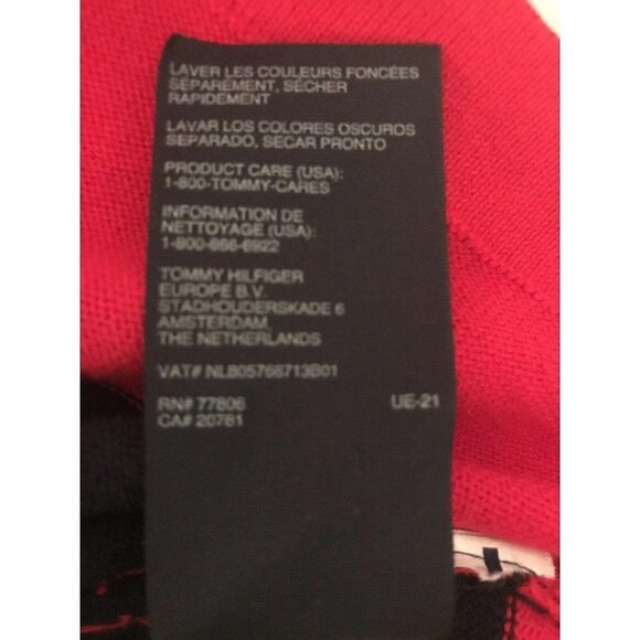 Tommy Hilfiger TH Red Blue Striped Fitted Pullover Sweater Medium Stretch Logo - Picture 8 of 9